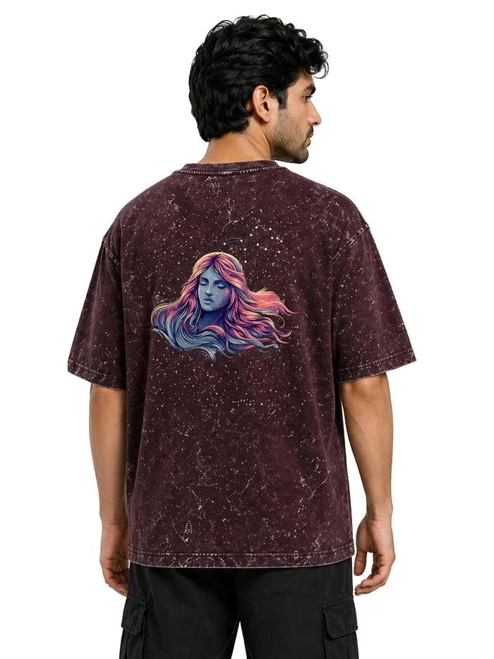 Arya Maroon Oversized Zodiac Virgo Print Half Sleeve Cotton T-Shirt