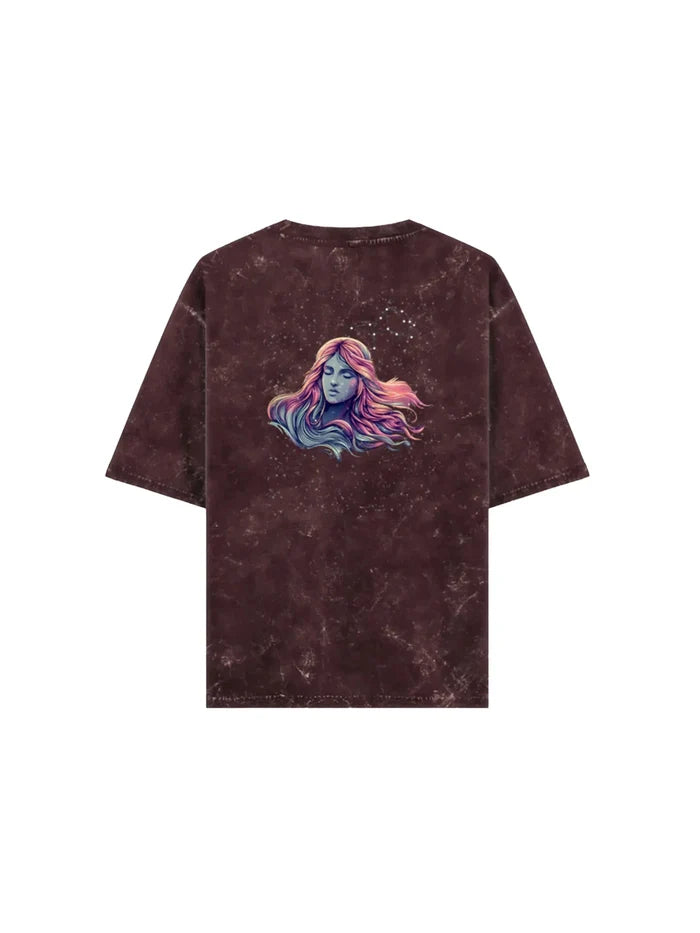 Arya Maroon Oversized Zodiac Virgo Print Half Sleeve Cotton T-Shirt