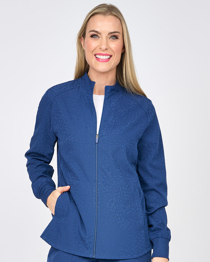 Ava Therese Cheetah Jacquard Warm-Up Scrub Jacket
