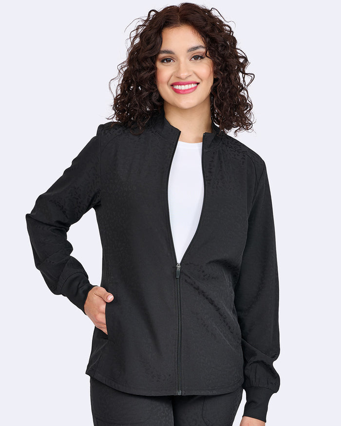 Ava Therese Cheetah Jacquard Warm-Up Scrub Jacket