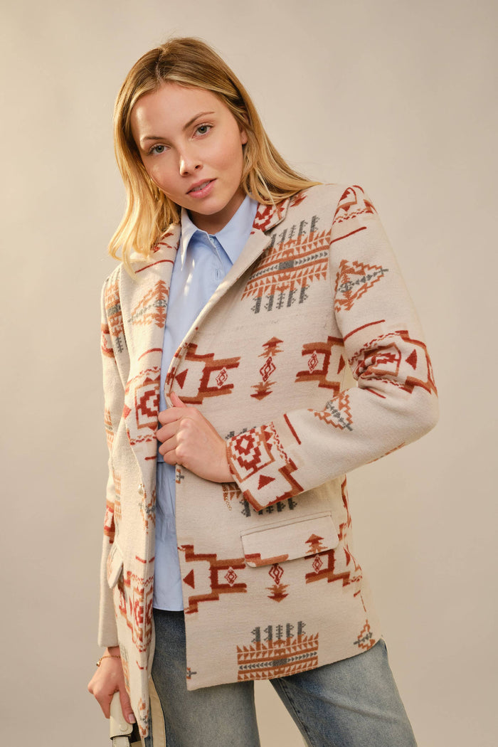 Aztec Jacquard Jewel Button Blazer