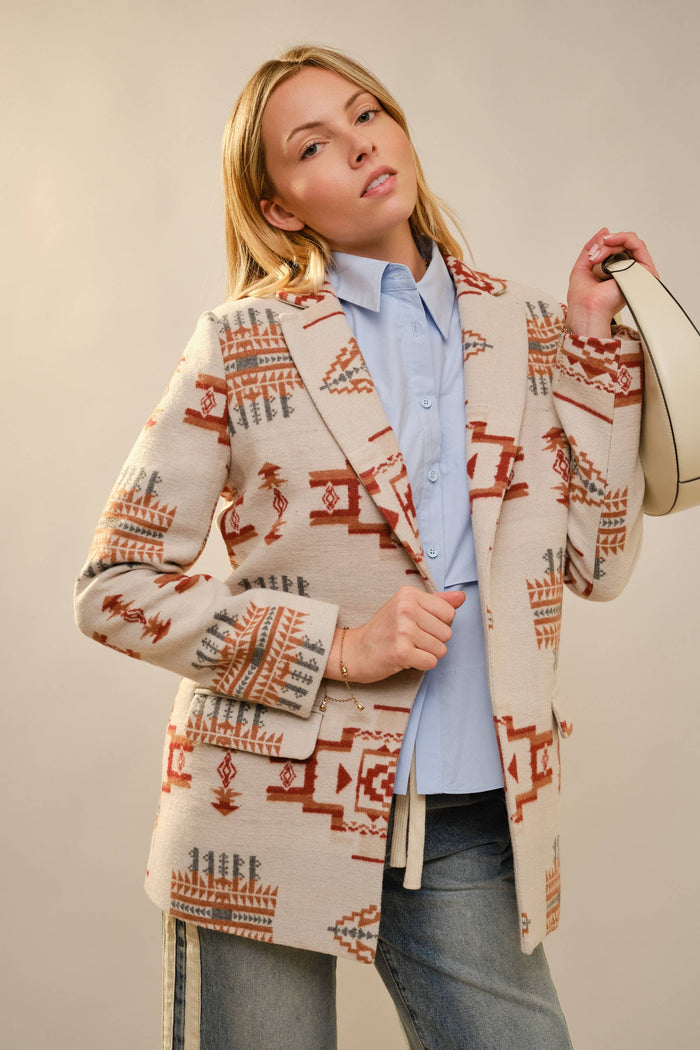 Aztec Jacquard Jewel Button Blazer