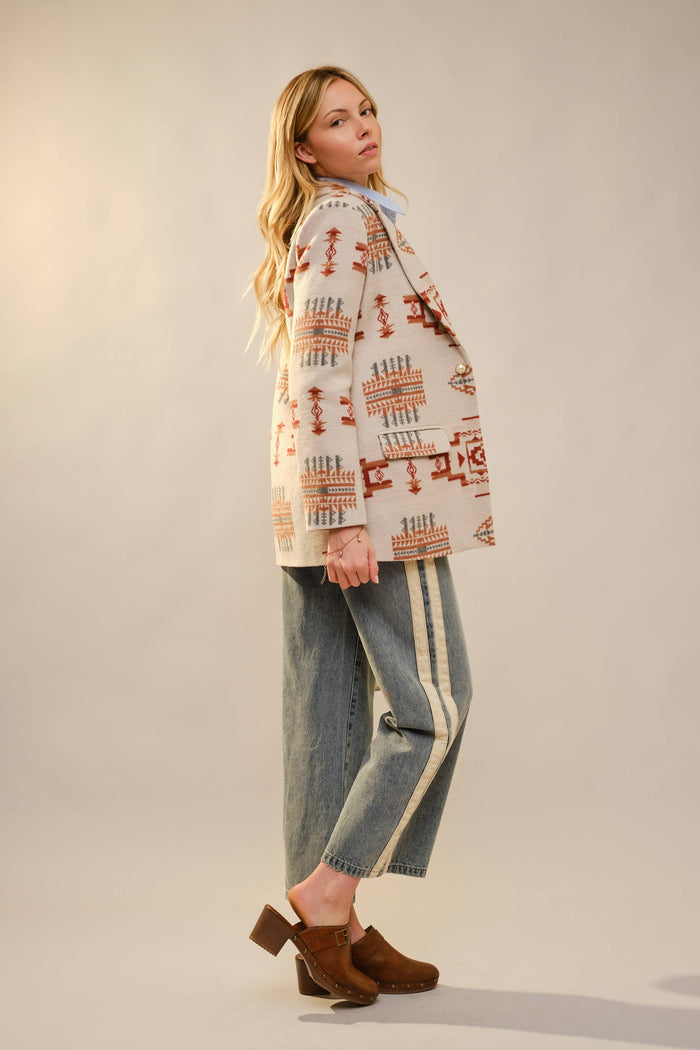 Aztec Jacquard Jewel Button Blazer