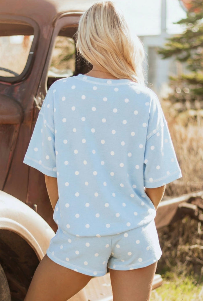 Blue Polkadot Short Set
