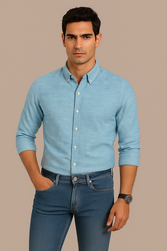 Blue Slub Oxford Shirt