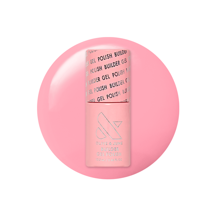 Bubble Gloss - Builder Gel bottle on a bright bubblegum pink gel polish swatch for a smooth manicure look