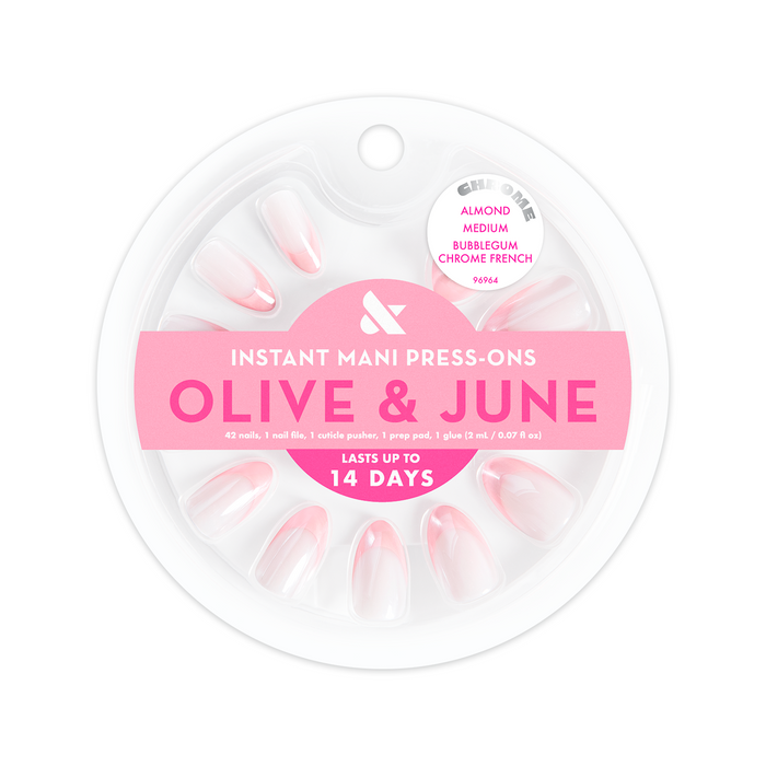 Bubblegum Chrome French - Press On | Medium | Almond