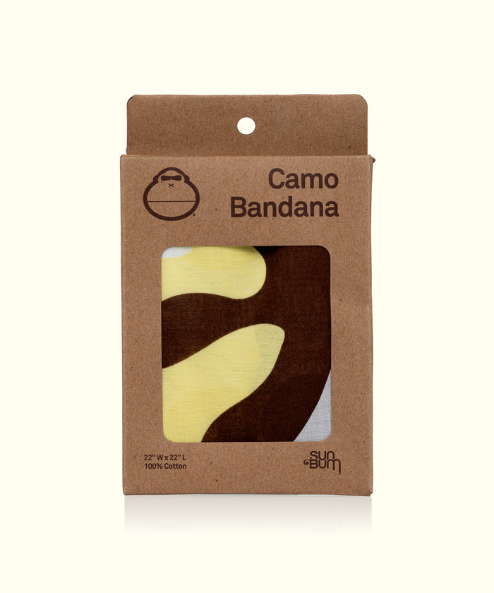 Camo Bandana in packaging, perfect for festivals, dust, and everyday wear. Sun Bum.
