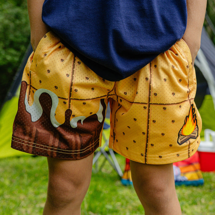 Campfire Shorts s'mores chocolate marshmallow camping baseball outfit