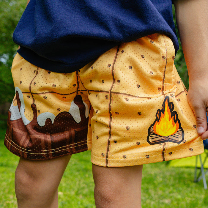 Campfire Shorts baseball s'more melting chocolate marshmallow camping