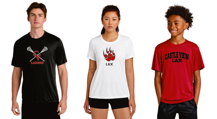 Castle View LAX Wicking Tee- Youth, Ladies, Adult Sizes- 4 Designs