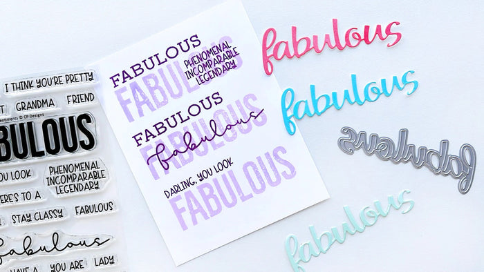 Catherine Pooler - Word Die - Fabulous. Make every paper project fabulous with the Fabulous Word Die.  This scripted word die is a sassy, modern font.  Use it alone as a fun statement on your card or pair it with the Just Plain Fabulous Sentiments Stamp Set for more sentiment options!  The Fabulous Word Die measures approx. 3 1/2" x 1 1/4". Available at Embellish Away located in Bowmanville Ontario Canada.