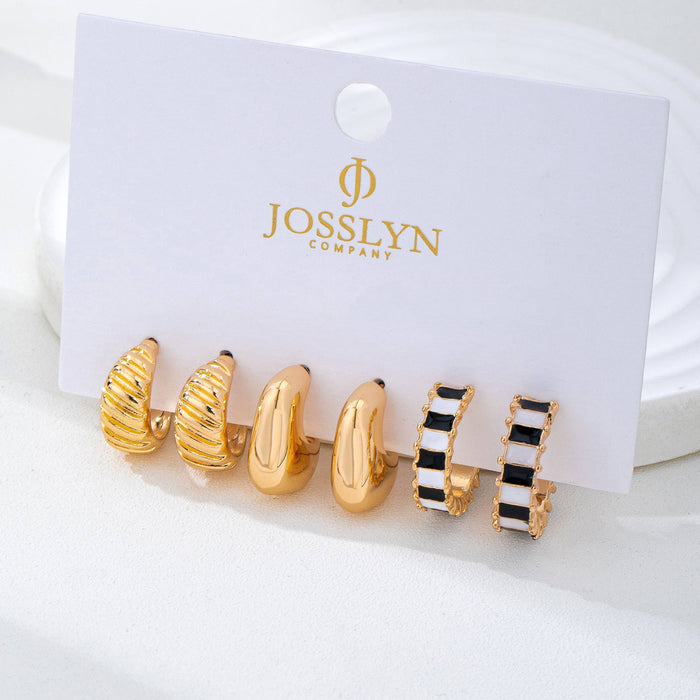 Checker Textured Huggie Hoop Trio Earrings Gold