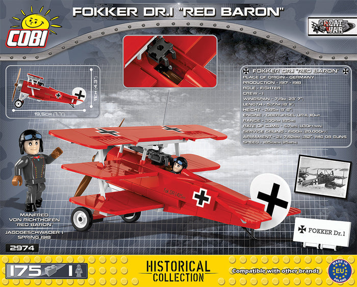 Cobi-2974 -Fokker DR 1-fighter aircraft WWI  (175pcs)