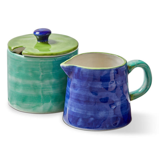Color Block Cream And Sugar Set of 2 Blue Stoneware Everyday