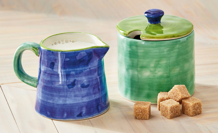 Color Block Cream And Sugar Set of 2 Blue Stoneware Everyday