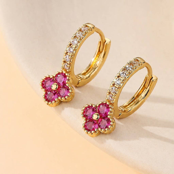 Dainty Clover Crystal Huggie Hoop Earrings