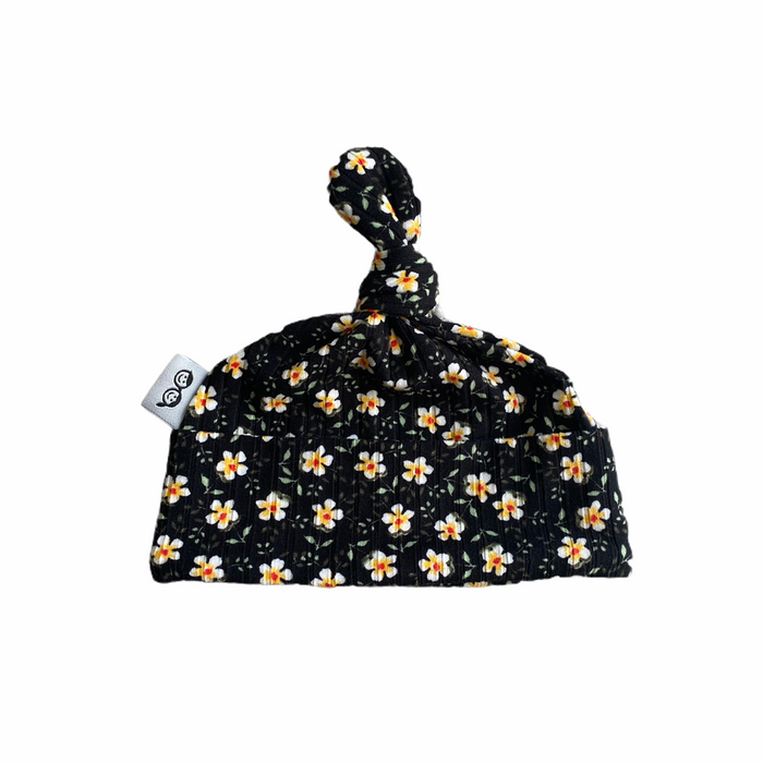 Dainty Floral Black Ribbed Leggings and/or Beanie Knot Hat