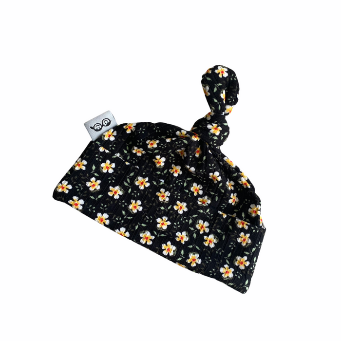 Dainty Floral Black Ribbed Leggings and/or Beanie Knot Hat