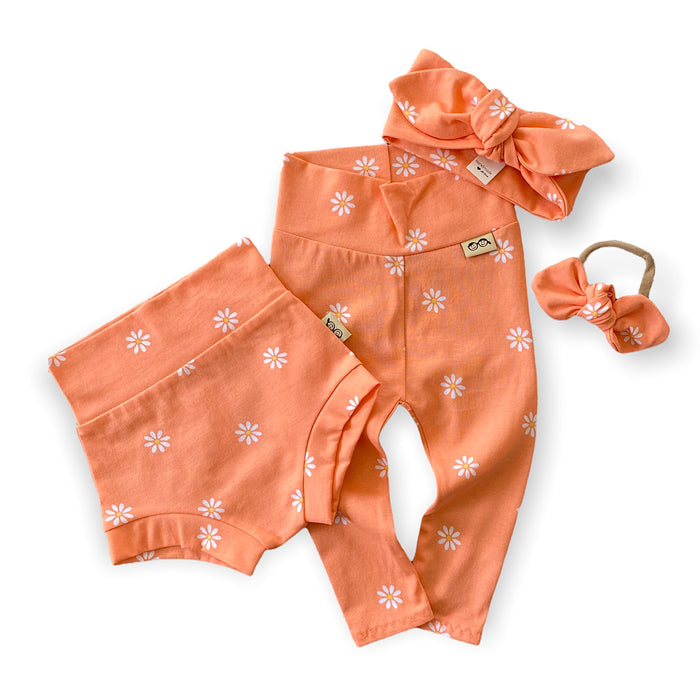Daisies on Peach Leggings and/or Headbands
