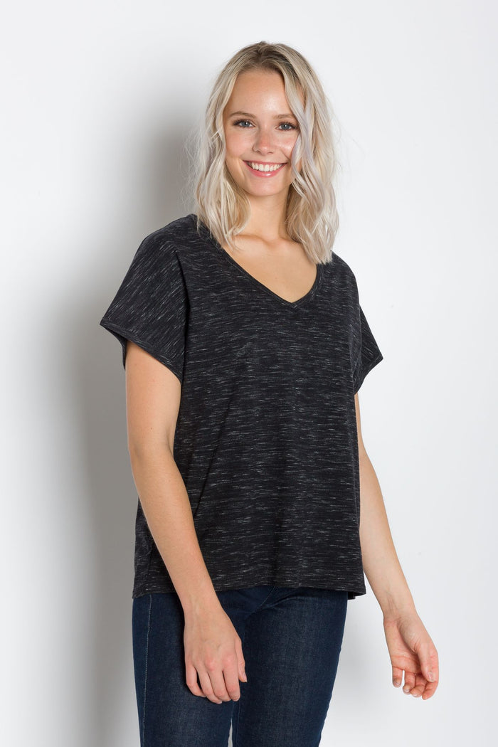 Daisy | Women's Short Sleeve Relaxed V-Neck Slub Knit Top