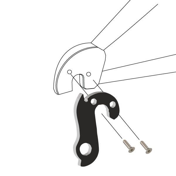 Hanger #20 attaches to the frame's rear dropout from the outside, or derailleur side using two M4x8 screws.