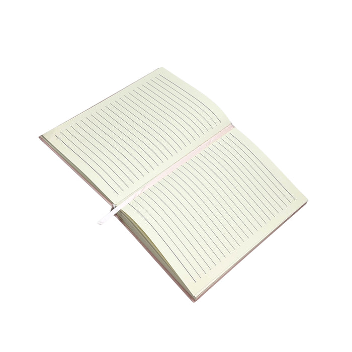 Open notebook with lined pages on a white background