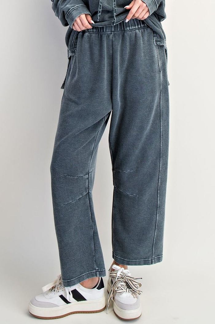 Easel Washed Terry Ribbed Knit Pants