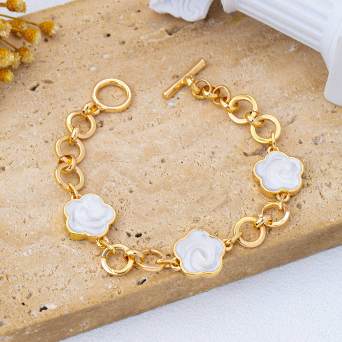 Enamel Quatrofoil Link Toggle Bracelet |Gold