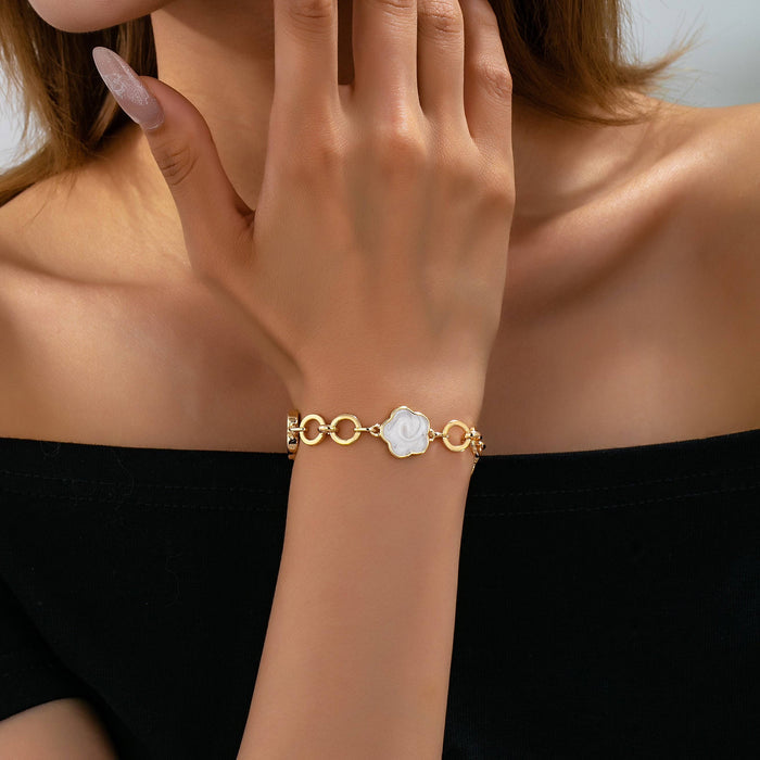Enamel Quatrofoil Link Toggle Bracelet |Gold