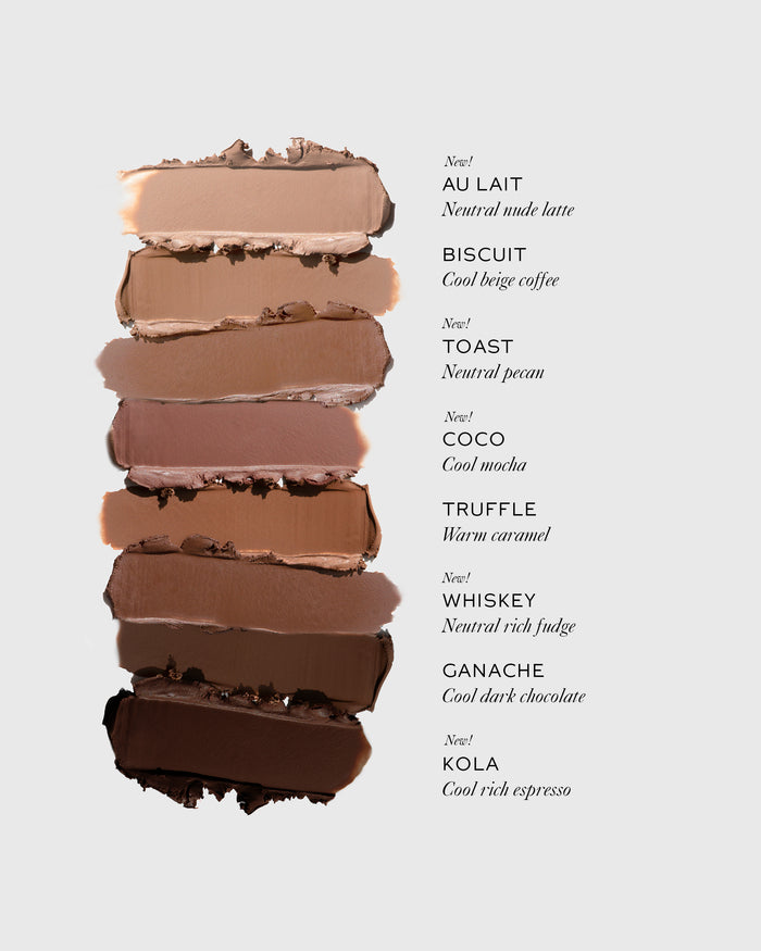 Stack of Face Trace contour swatches with names on a light gray background