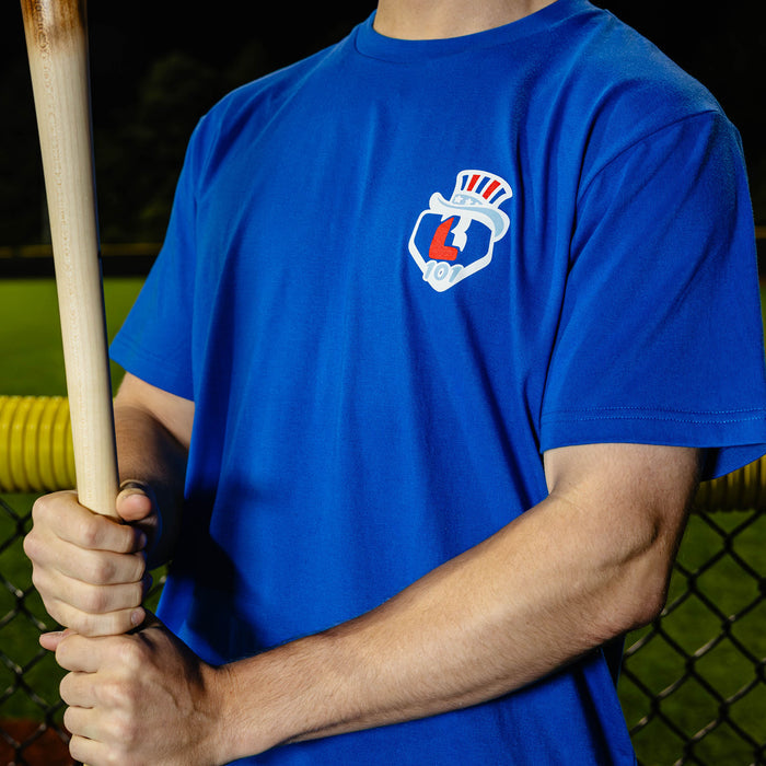 4th of July blue baseball tee, USA patriotic outfit