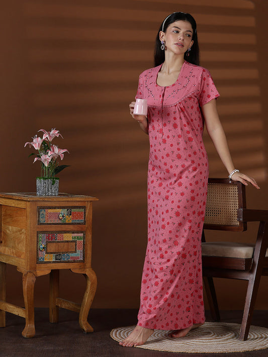 Cotton blend comfortable front open nightwear for women