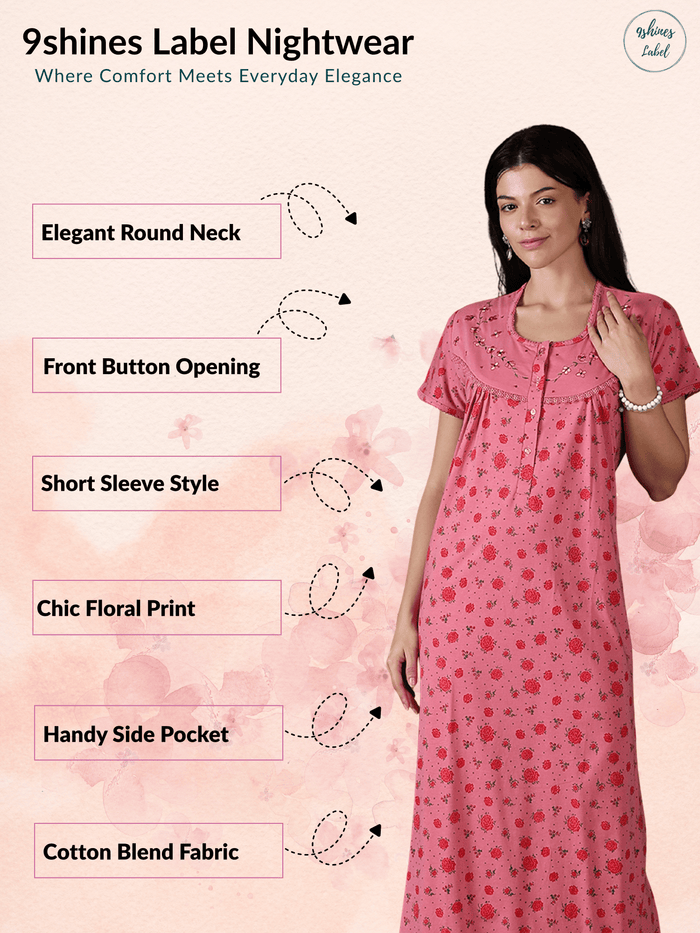 Floral Cotton Blend Nighty for Women Soft Pleated Comfort