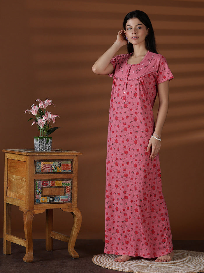 Cotton blend comfortable front open nightwear for women