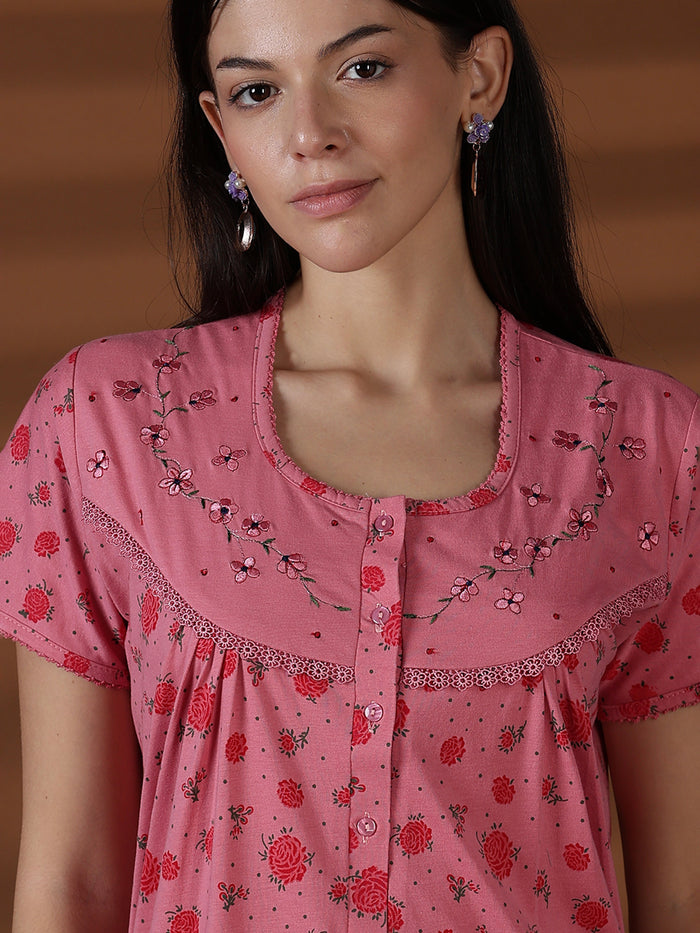 Cotton blend comfortable front open nightwear for women