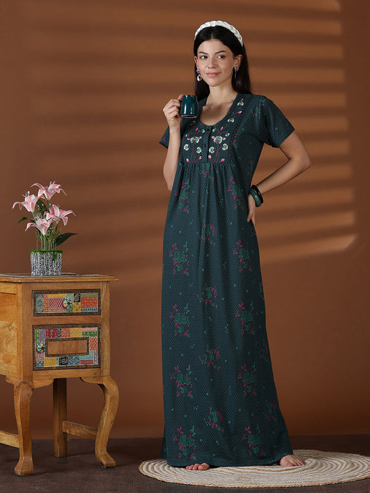 Forest green cotton blend sleepwear for women for summer
