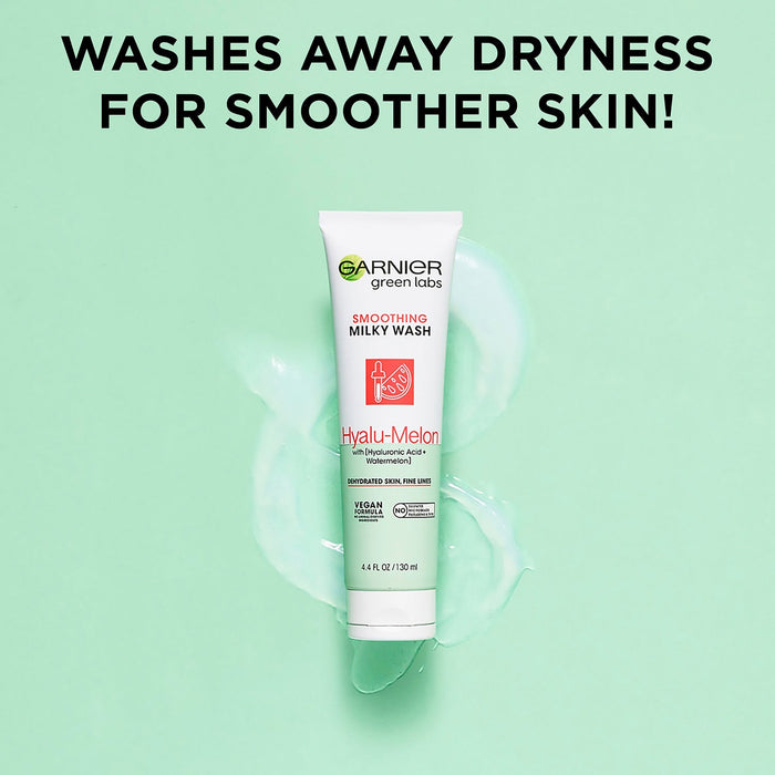 Garnier Green Labs Hyalu-Melon Smoothing Milky Washable Cleanser 4.4oz - ikatehouse