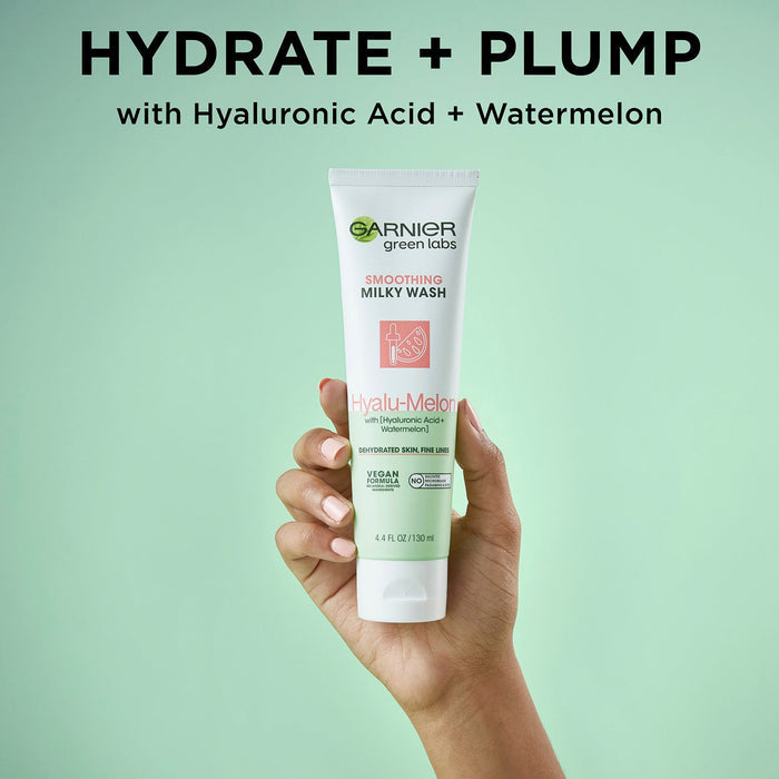 Garnier Green Labs Hyalu-Melon Smoothing Milky Washable Cleanser 4.4oz - ikatehouse