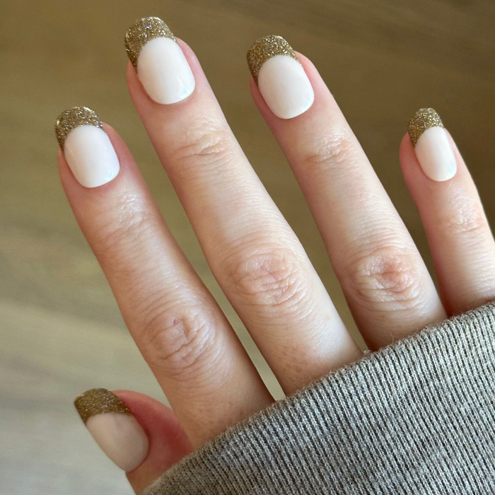 Gold Glitter French - Tab Press-On | Short | Squoval