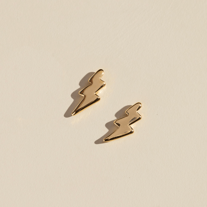 Gold Lightning Bolt Studs