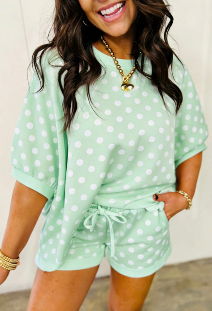Green Polkadot Short Set