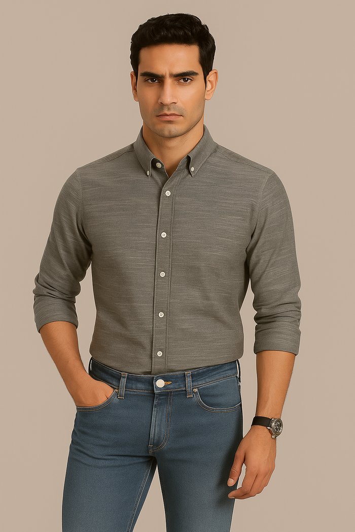 Grey Slub Oxford Shirt