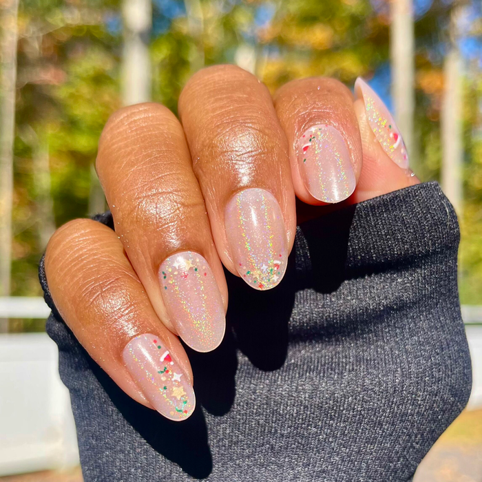 Holographic Holiday Confetti - Press-On | Medium | Oval