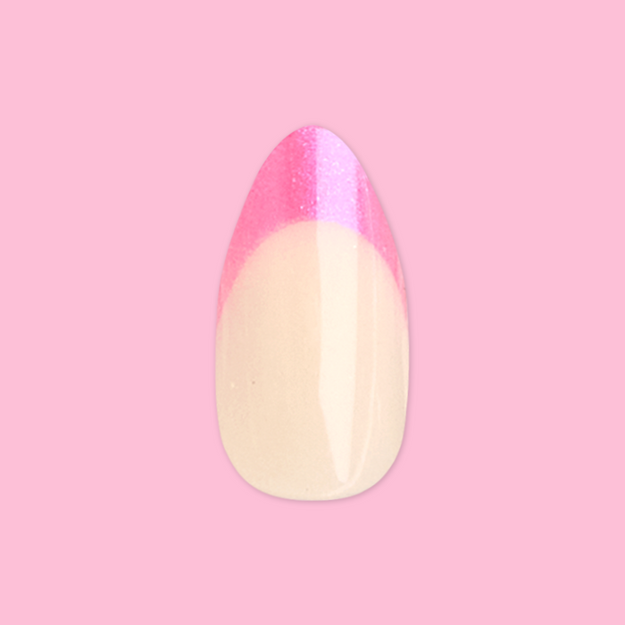 Hot Strawberry Chrome French - Press On | Medium | Almond false nail with neon pink chrome french tip and glossy finish