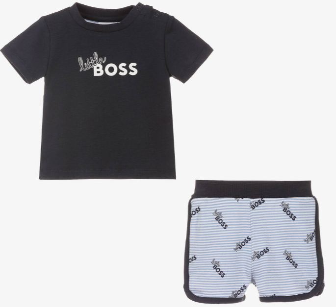HUGO BOSS Baby Boys Blue Logo Cotton Shorts Set