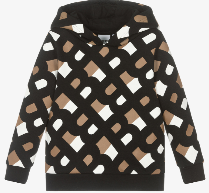 HUGO BOSS Boys Black Cotton Logo Hoodie
