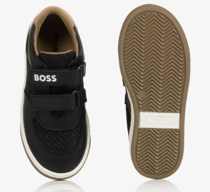 HUGO BOSS Boys Black Monogram Velcro Trainers