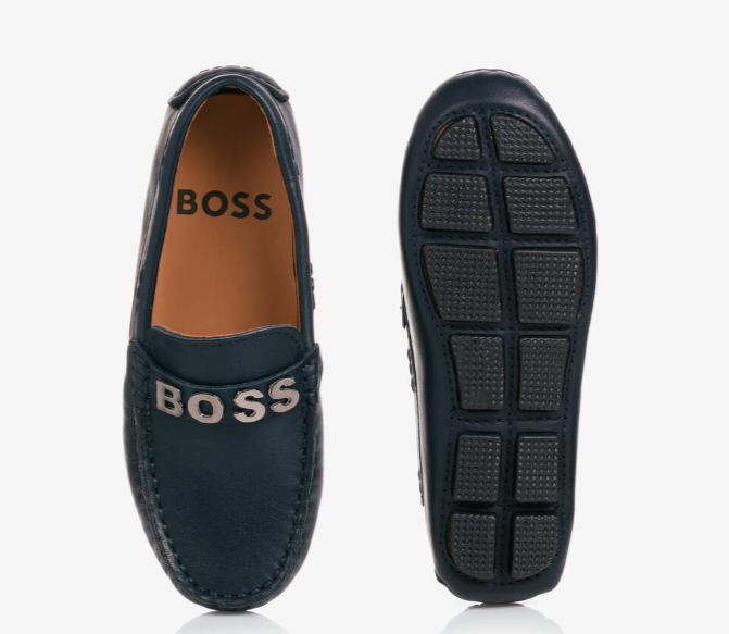HUGO BOSS Boys Blue Leather Loafers