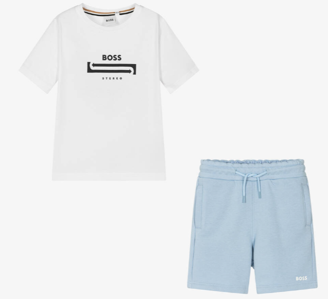 HUGO BOSS Boys Blue & White Cotton Shorts Set